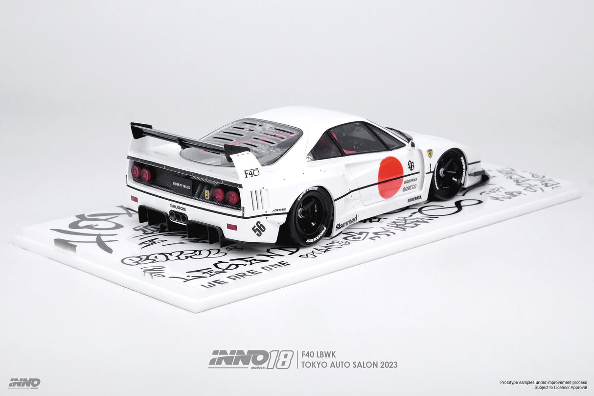 INNO Models 1:18 Ferrari F40 Liberty Walk in White Tokyo Auto Salon 2023