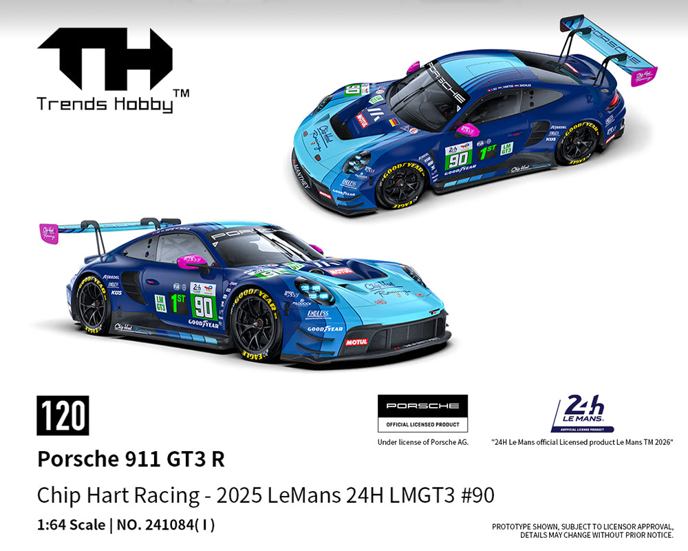 *PREORDER* Trends Hobby 1:64 Porsche 911 GT3 R Le Man 24H 2025 #90 Chip Hart Racing