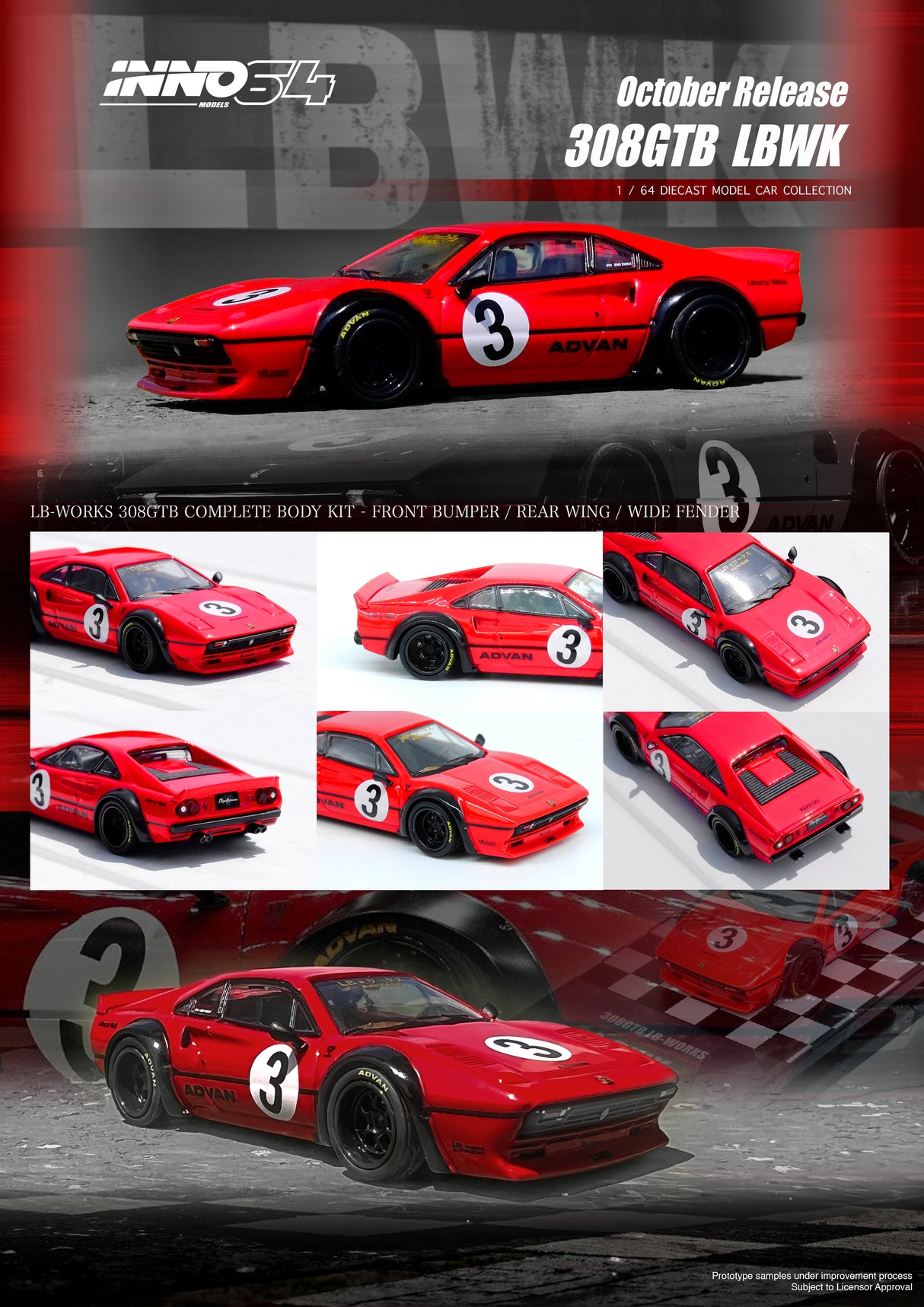 INNO64 1/64 Ferrari 308 GTB Liberty Walk in Red