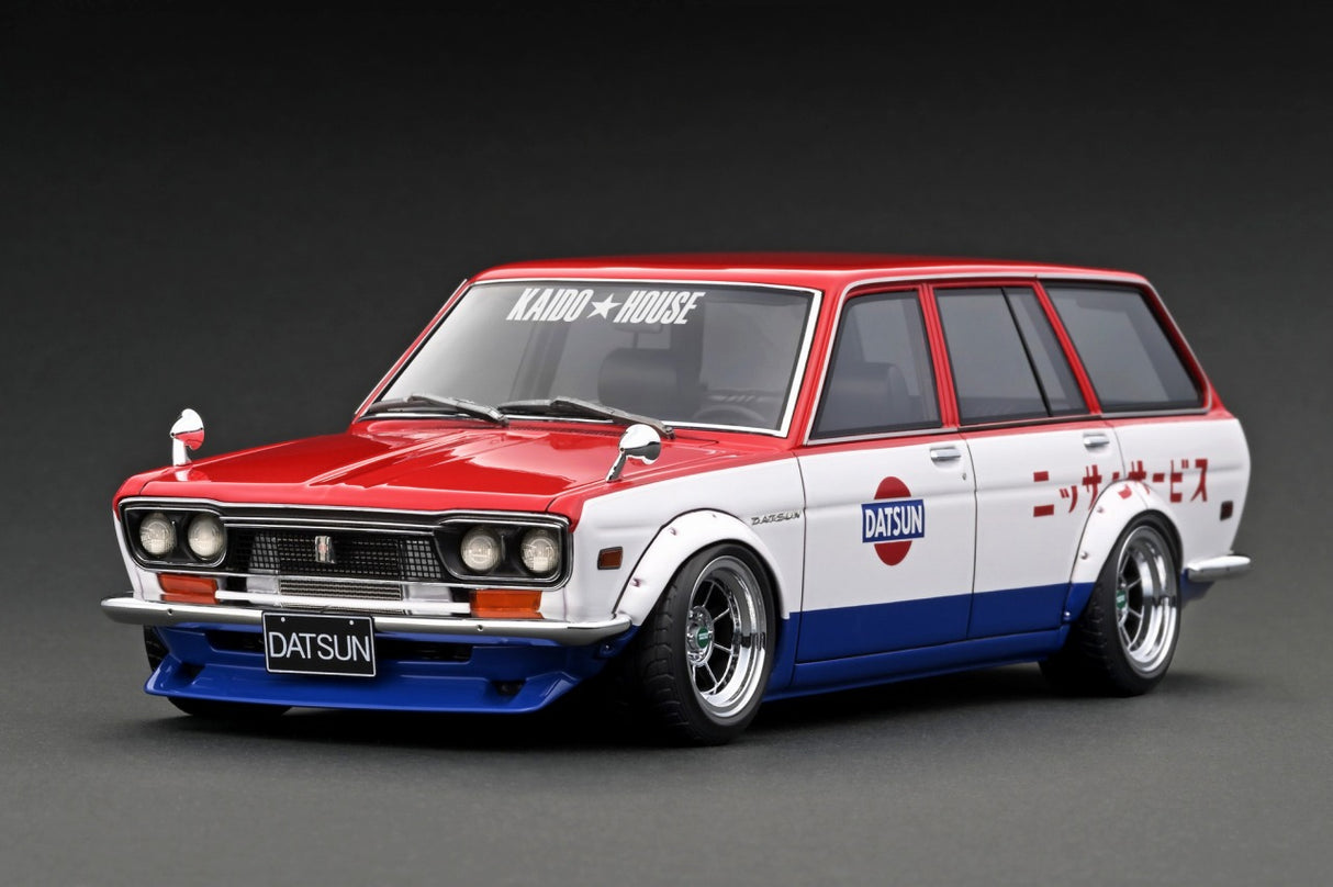 Ignition Model 1:18 Datsun Bluebird (510) Wagon KAIDO HOUSE in Red / White / Blue
