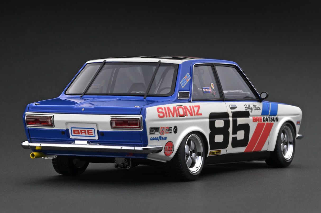 Ignition Model 1:18 Datsun Bluebird (510) #85 in White / Blue