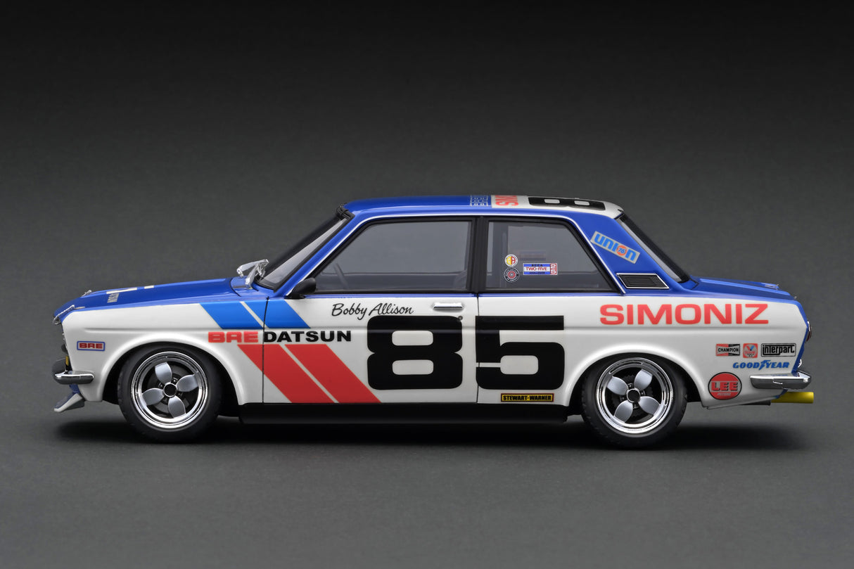 Ignition Model 1:18 Datsun Bluebird (510) #85 in White / Blue