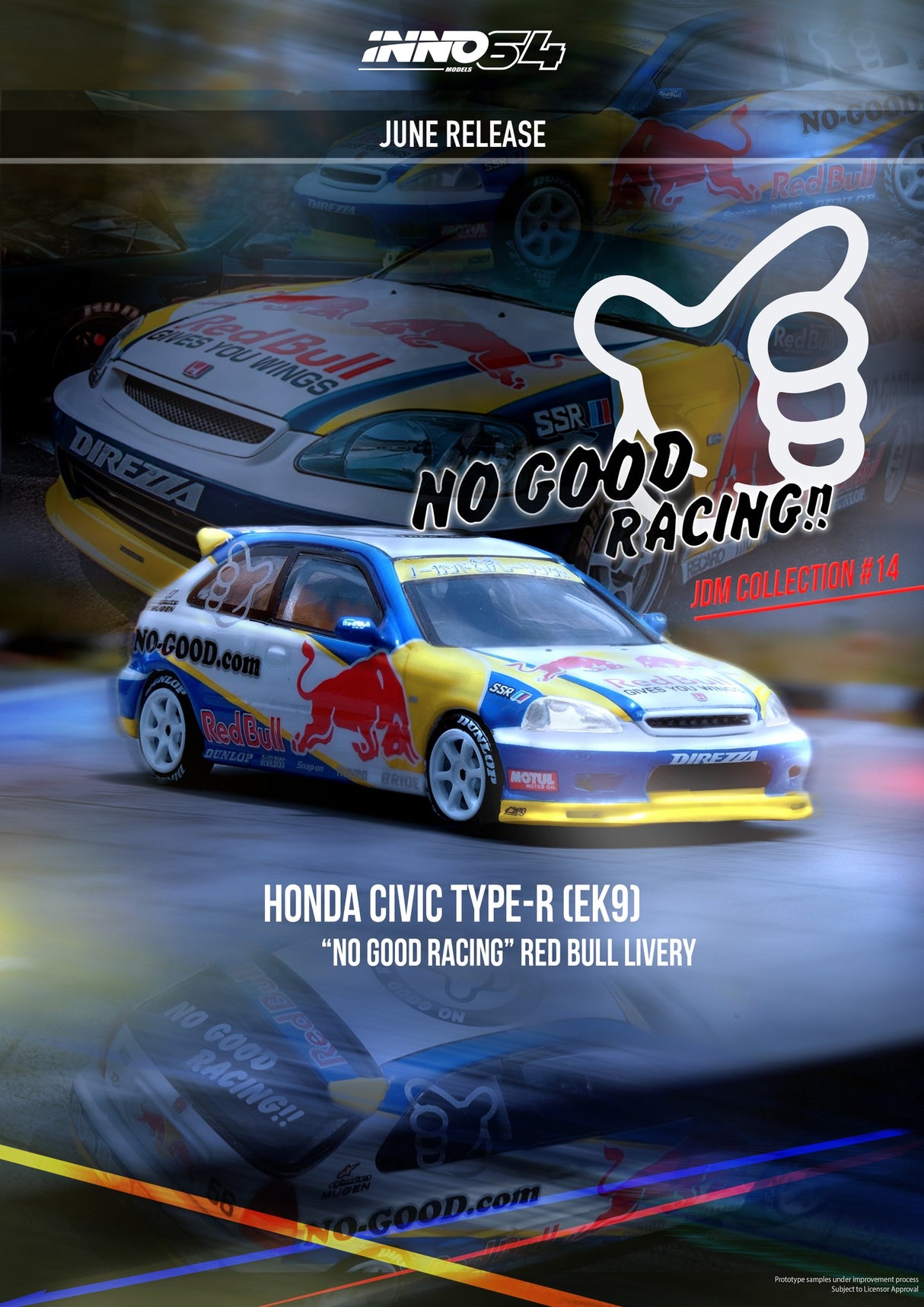 INNO64 1:64 Honda Civic Type-R (EK9) "NO GOOD RACING" Red Bull Livery