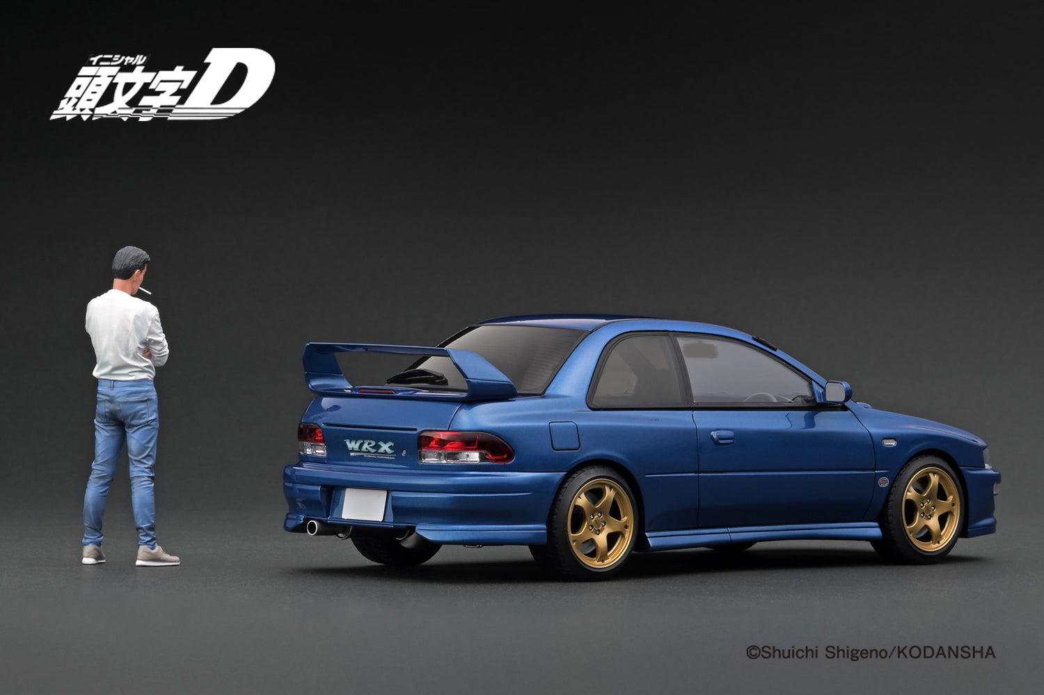 Ignition Model 1:18 Subaru Impreza WRX type R STi Version V (GC8) INITIAL D in Blue with Mr. Bunta Fujiwara