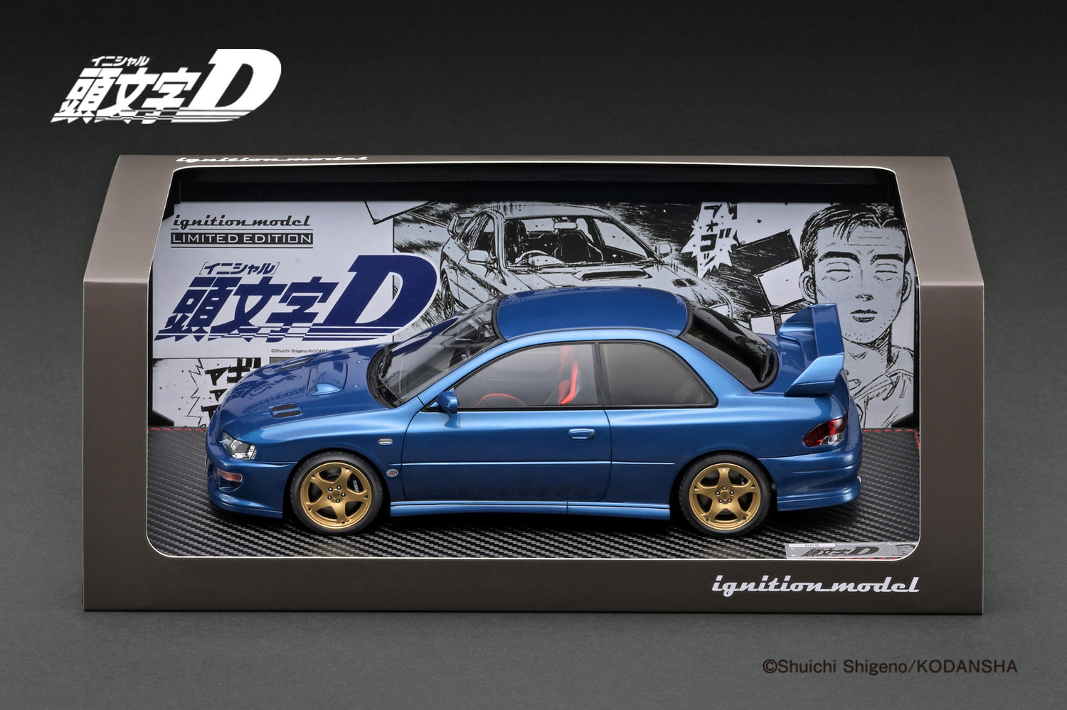 Ignition Model 1:18 Subaru Impreza WRX type R STi Version V (GC8) INITIAL D in Blue with Mr. Bunta Fujiwara