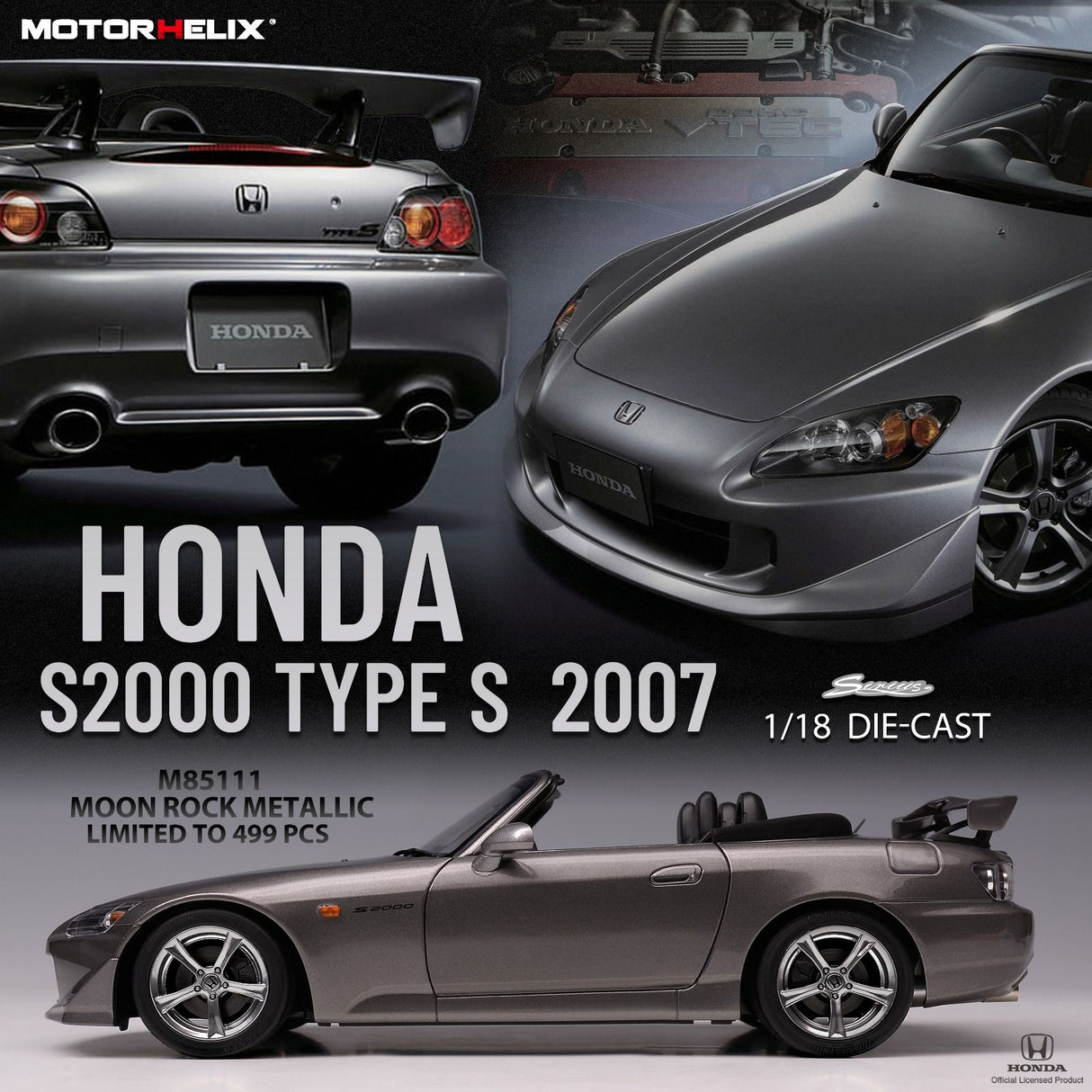 MotorHelix 1:18 Honda S2000 Type S 2007 - Moon Rock Metallic