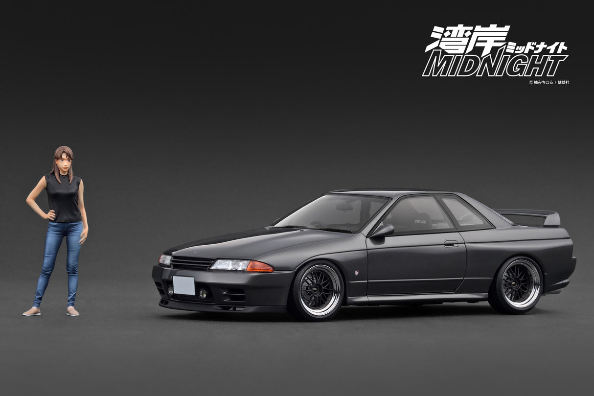 *PREORDER* Ignition Model 1:18 Nissan Skyline GT-R (R32) Gun Metallic 湾岸MIDNIGHT Reina's R with Ms. Reina Akikawa Figure