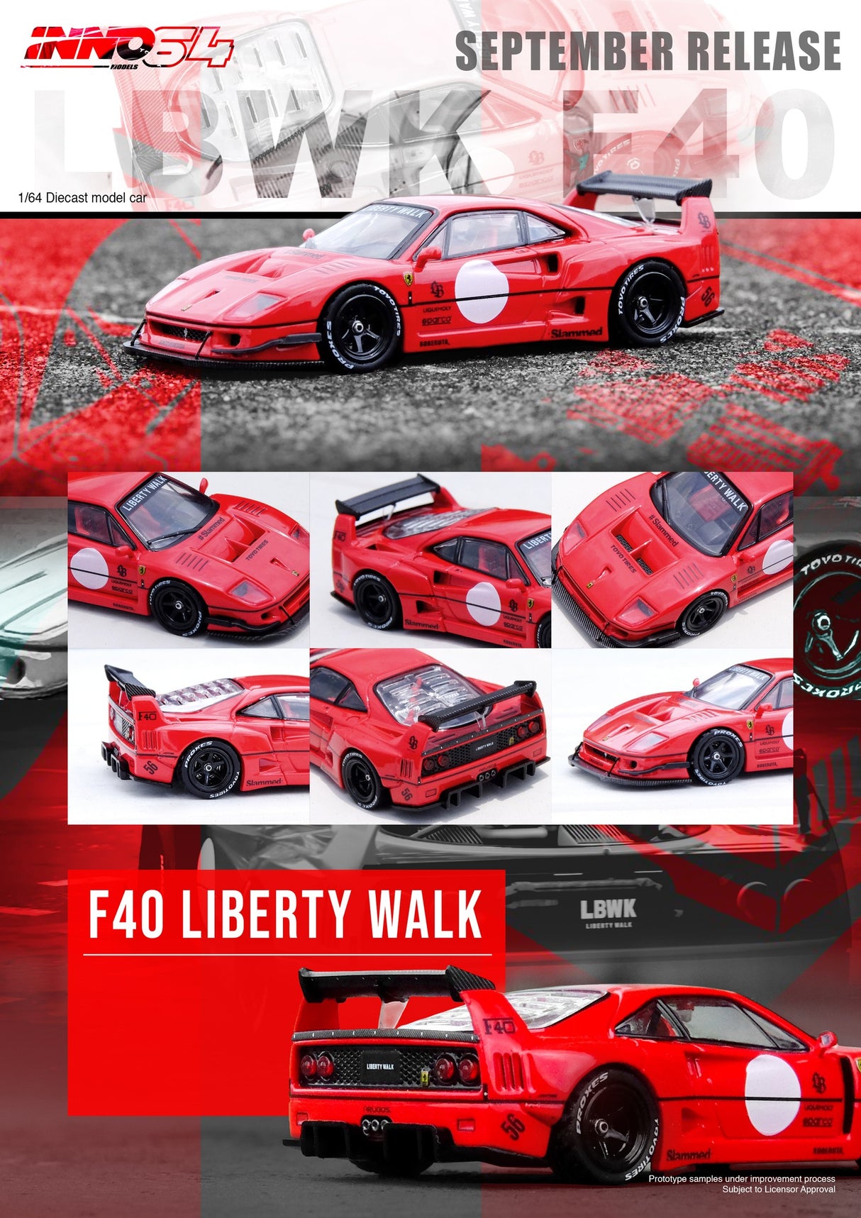 INNO64 1/64 Ferrari F40 Liberty Walk in Red