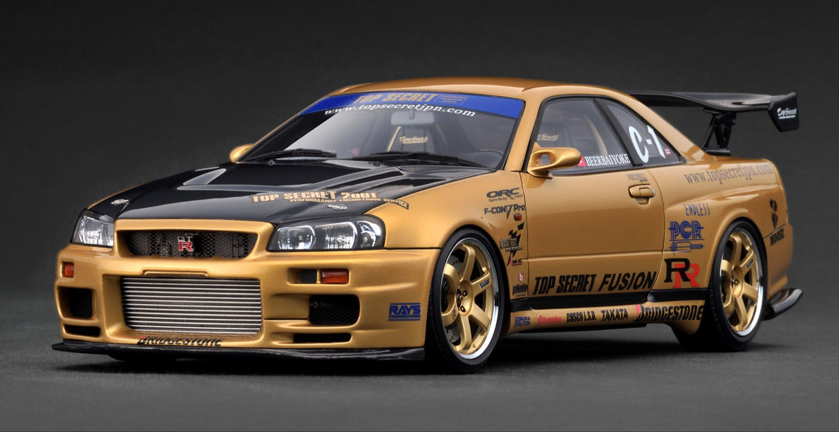 *PREORDER* Ignition Model 1:18 Nissan Skyline 34GT-R (R34) TOP SECRET in Gold