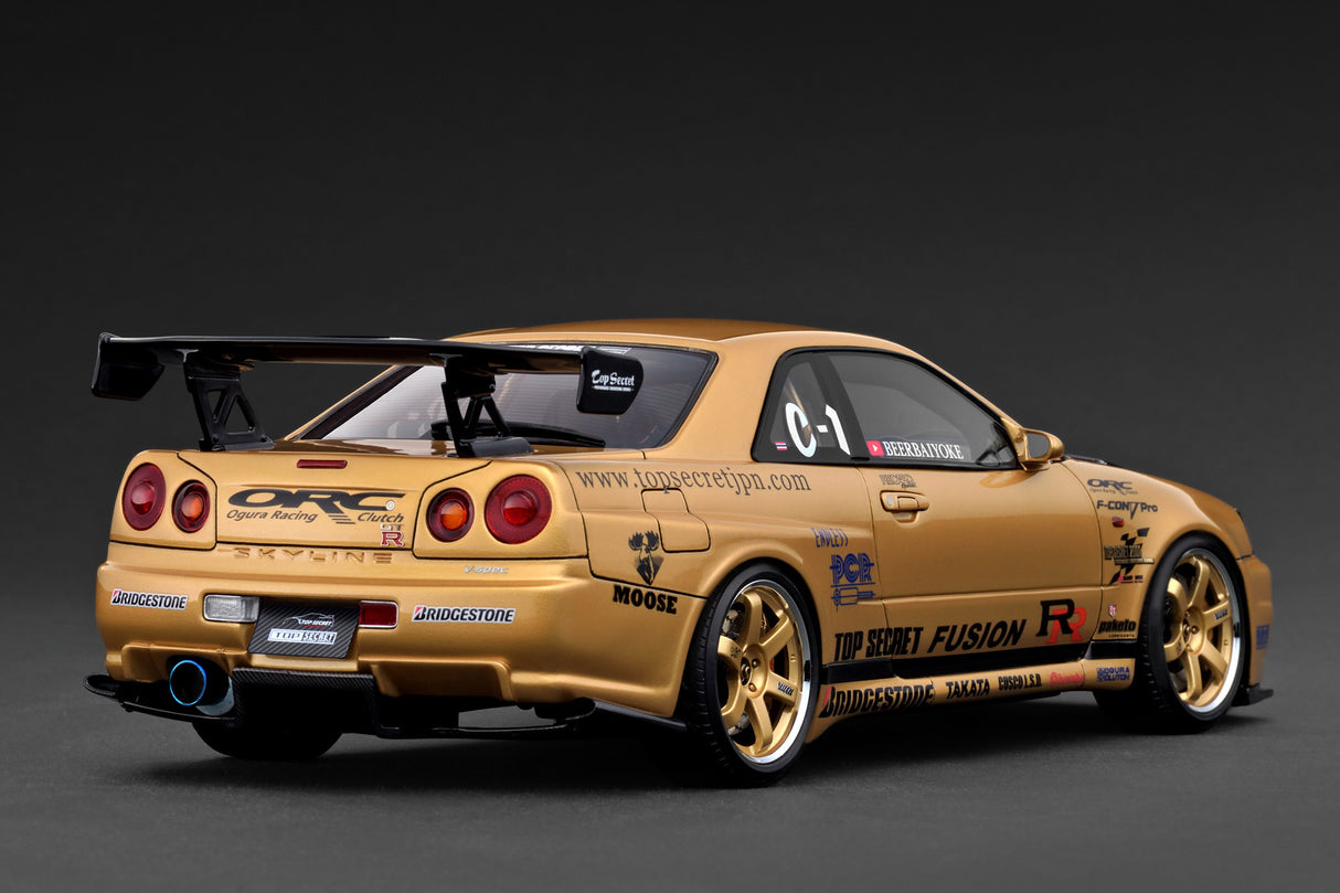 *PREORDER* Ignition Model 1:18 Nissan Skyline 34GT-R (R34) TOP SECRET in Gold