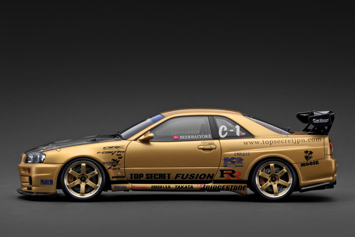 *PREORDER* Ignition Model 1:18 Nissan Skyline 34GT-R (R34) TOP SECRET in Gold