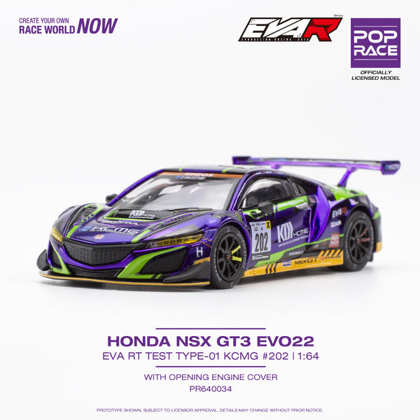 Pop Race 1/64 Honda NSX GT3 EVO22 EVA Test Type-01 KCMG #202