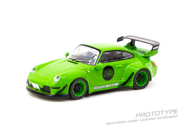 *PREORDER* Tarmac Works 1/64 Porsche 993 RWB Rough Rhythm Fuel Fest Student Driver in Green
