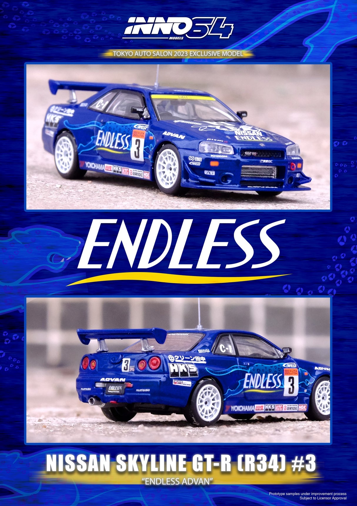 INNO64 1:64 Nissan Skyline GT-R (R34) #3 "ENDLESS ADVAN" TAS 2023/2024 Special Edition