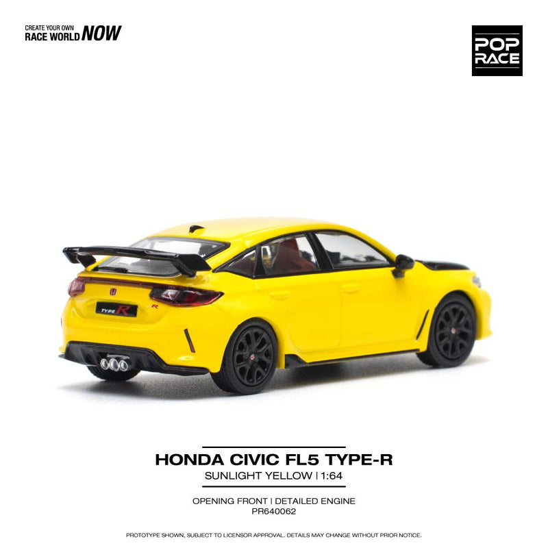 *PREORDER* Pop Race 1:64 Honda Civic Type-R (FL5) in Sunlight Yellow