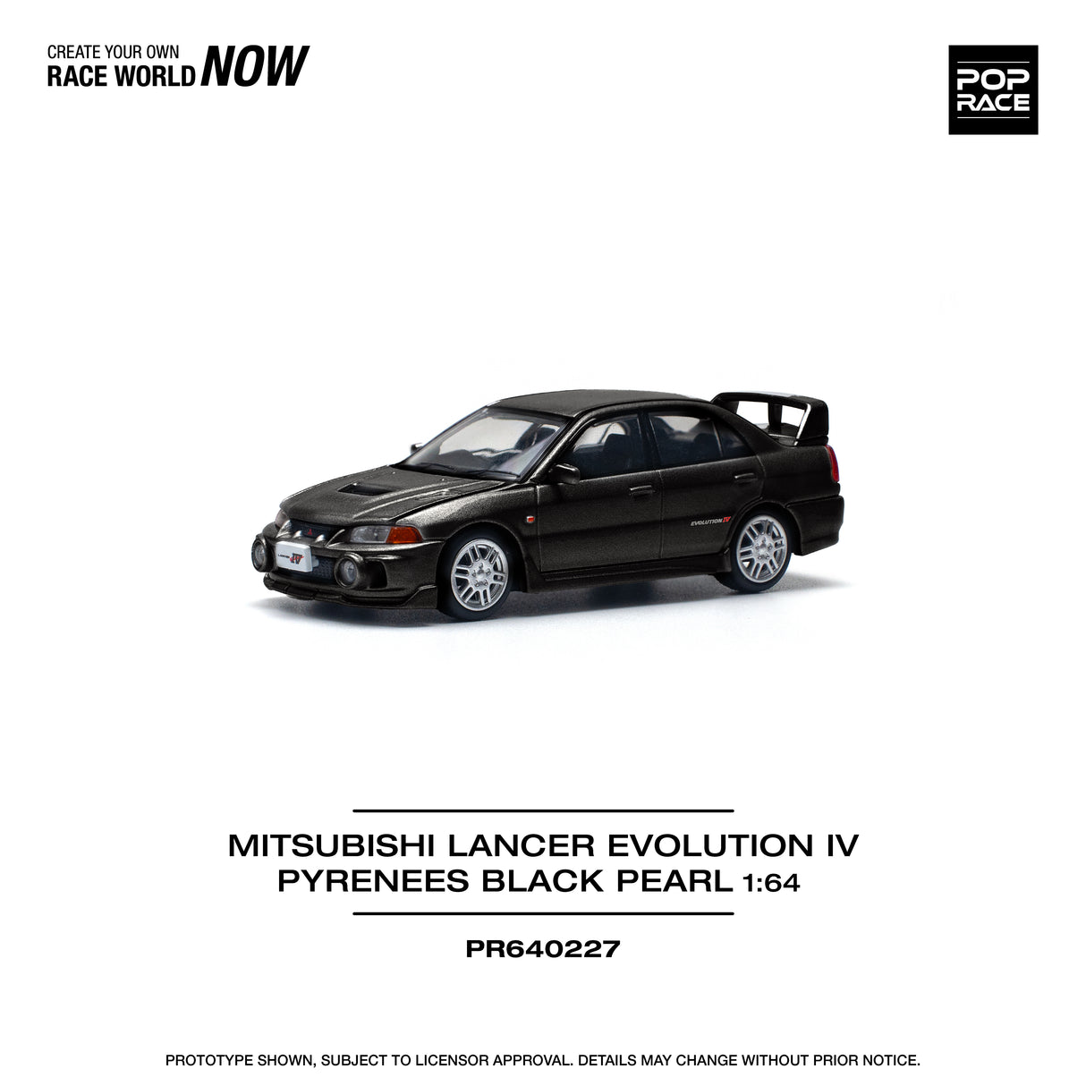 *PREORDER* Pop Race 1:64 Mitsubishi Lancer EVO IV in Pyreness Black Pearl