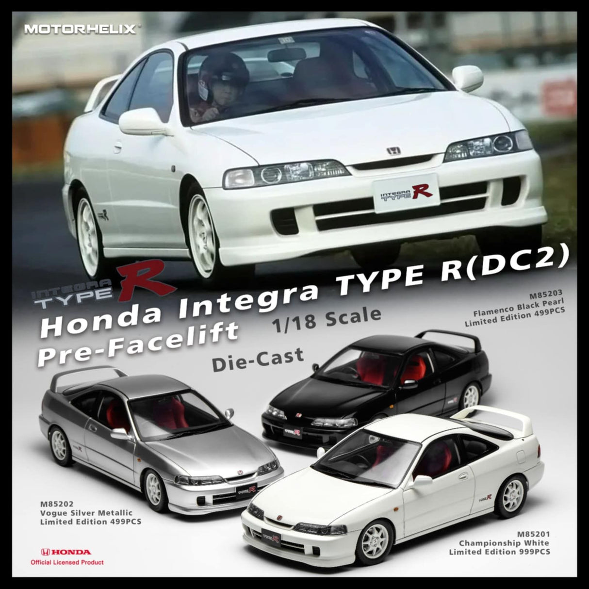 MotorHelix 1:18 Honda Integra DC2 Type-R (Pre-Facelift) in Vouge Silver Metallic