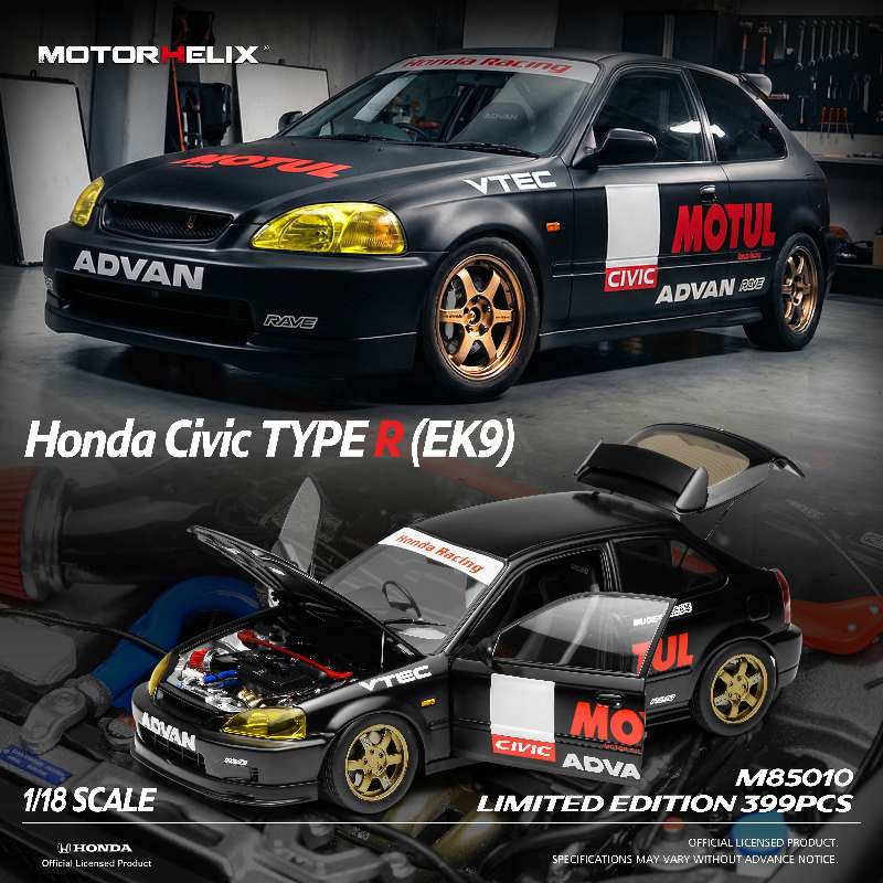 *PREORDER* MotorHelix 1:18 Honda Civic Type-R (EK9) No Good Racing Edition in Black