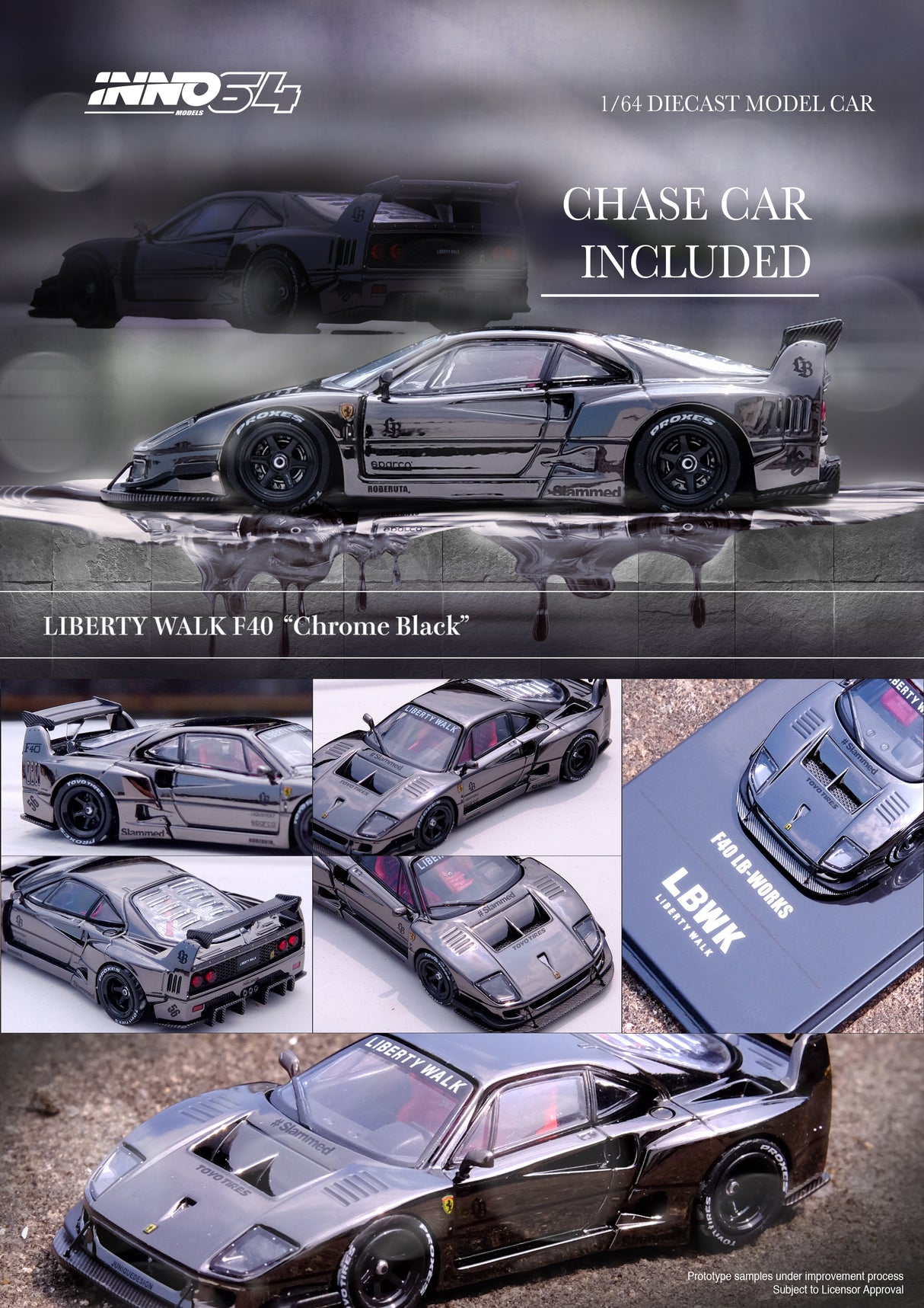 INNO64 1:64 Ferrari F40 Liberty Walk in Chrome Black