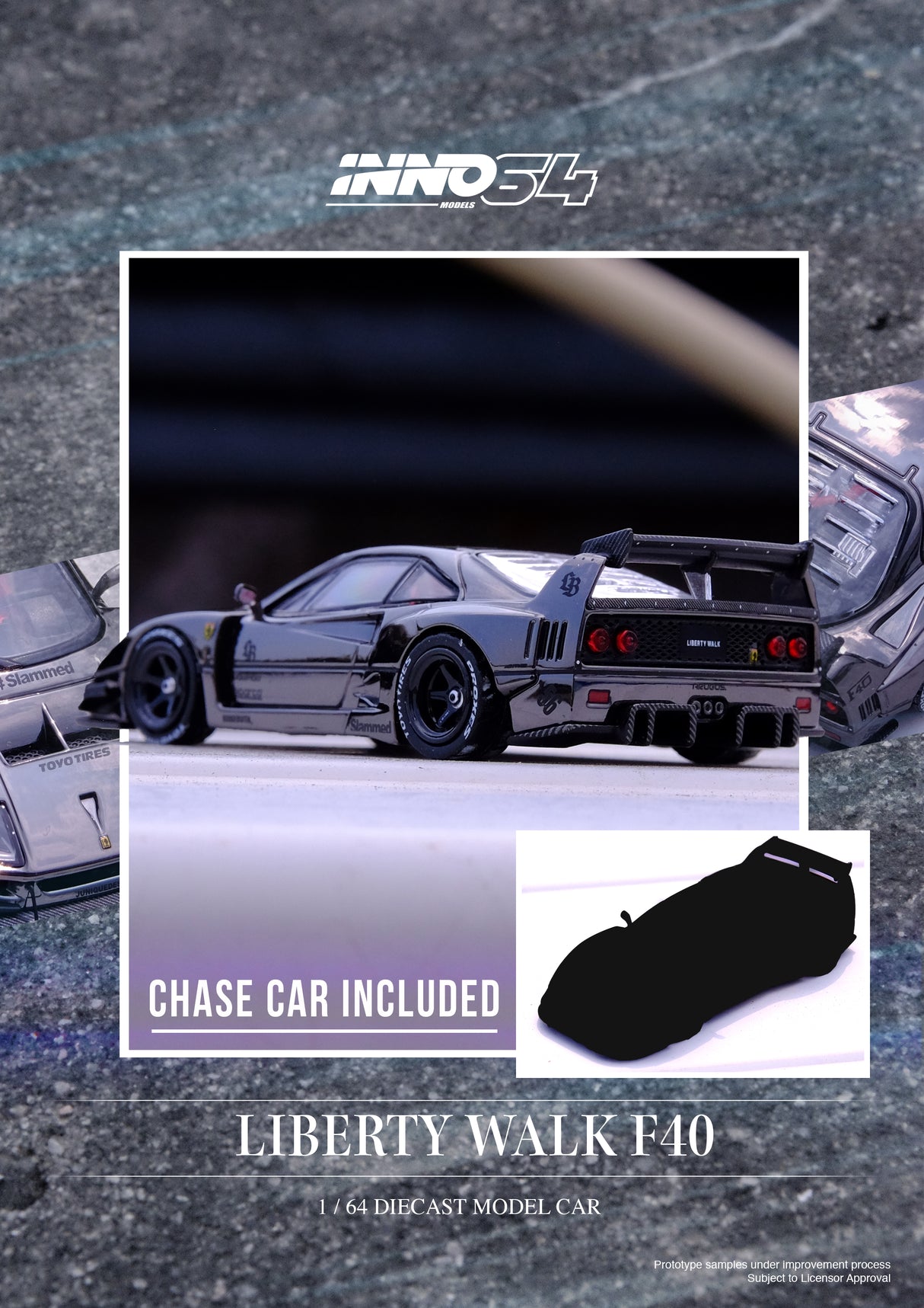 INNO64 1:64 Ferrari F40 Liberty Walk in Chrome Black