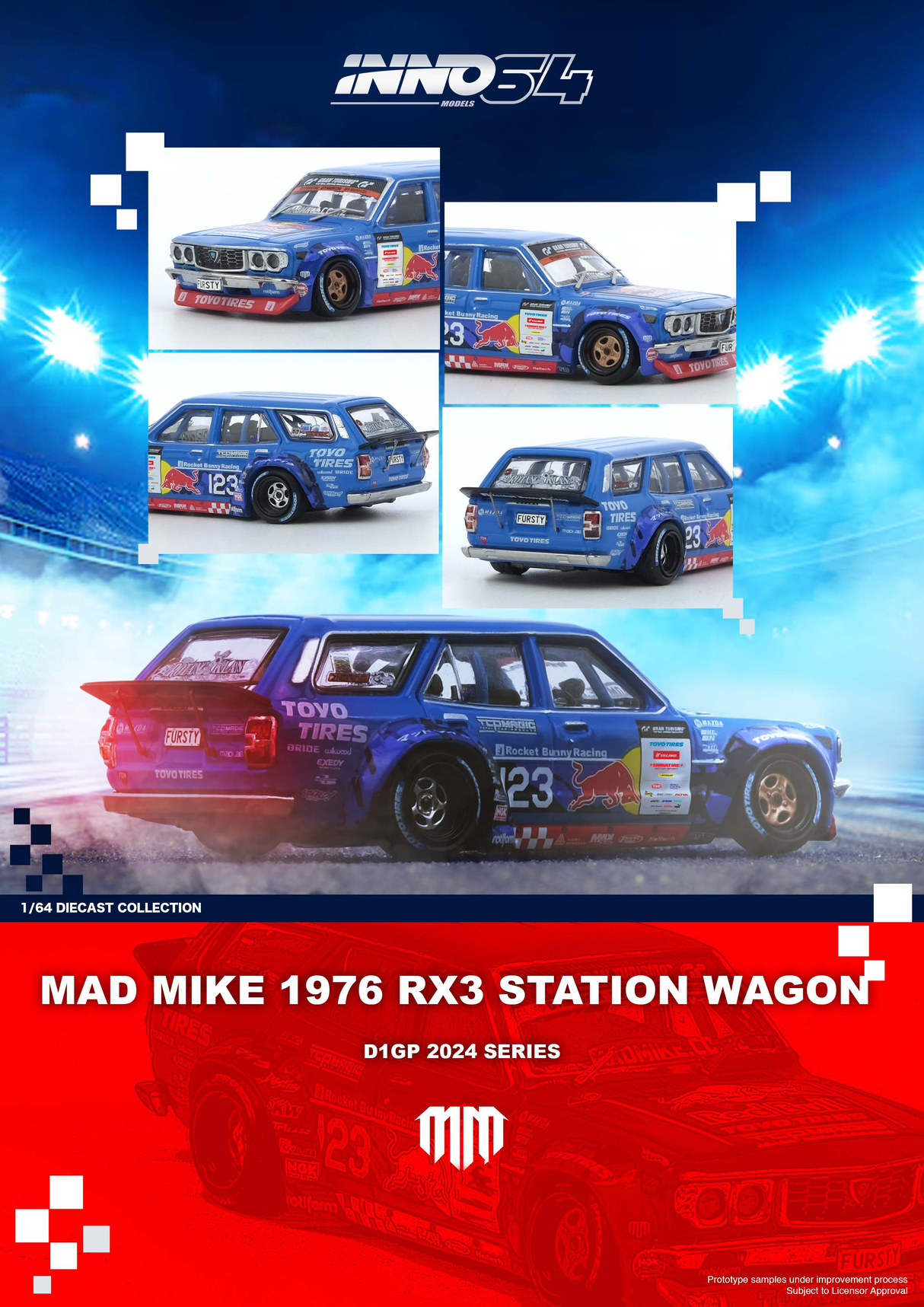 INNO64 1:64 Mazda RX-3 Station Wagon MAD MIKE D1GP Series 2024