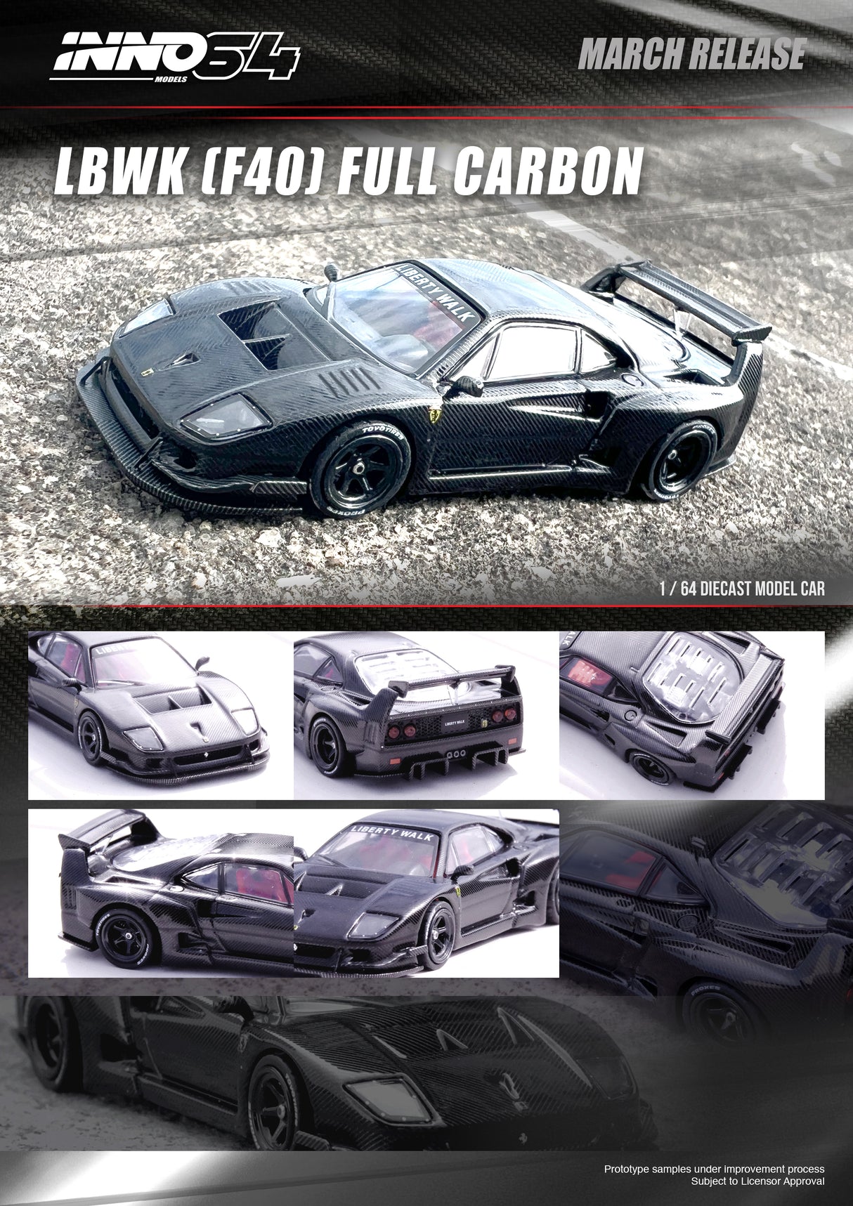 INNO64 1:64 Ferrari F40 Liberty Walk in Full Carbon
