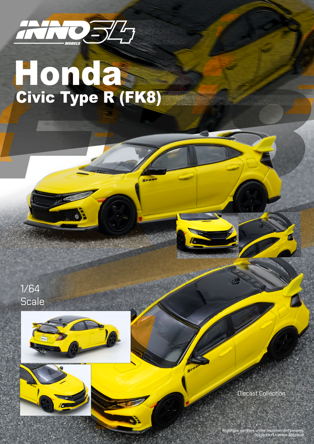 INNO64 1:64 Honda Civic Type- R (Fk8) in Yellow