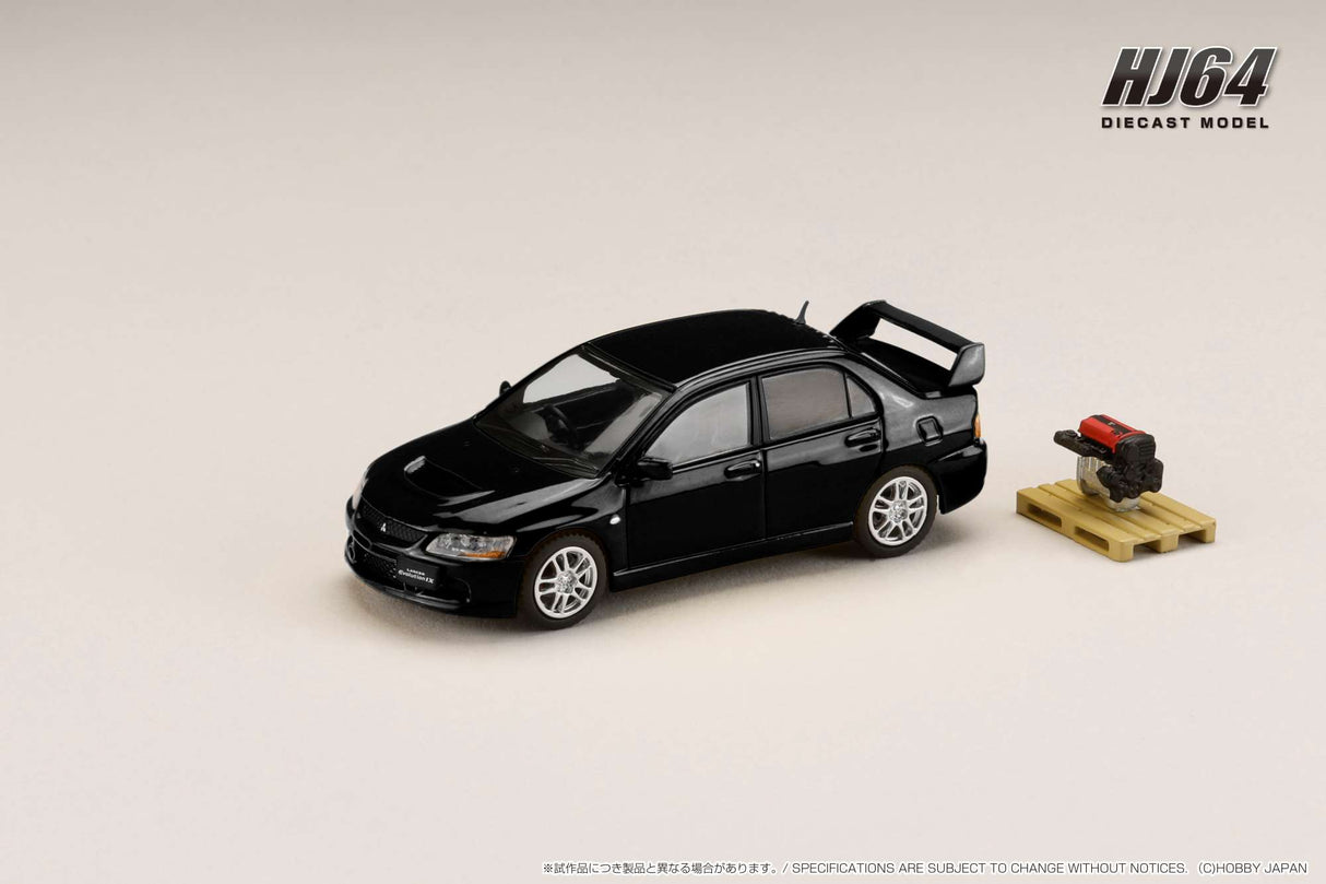 Hobby Japan 1:64 Mitsubishi Lancer EVO 9 GSR with Engine Display Model in Black Mica