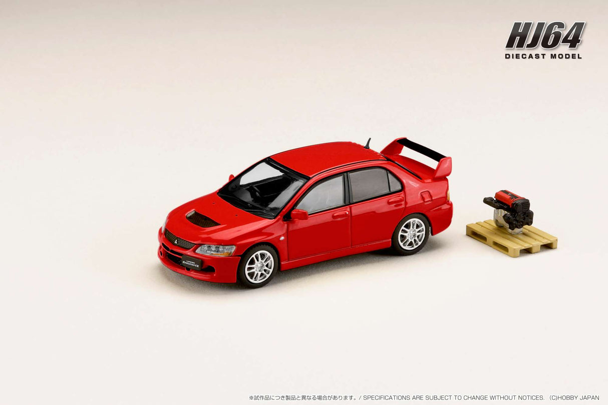 Hobby Japan 1:64 Mitsubishi Lancer EVO 9 GSR with Engine Display Model in Solid Red