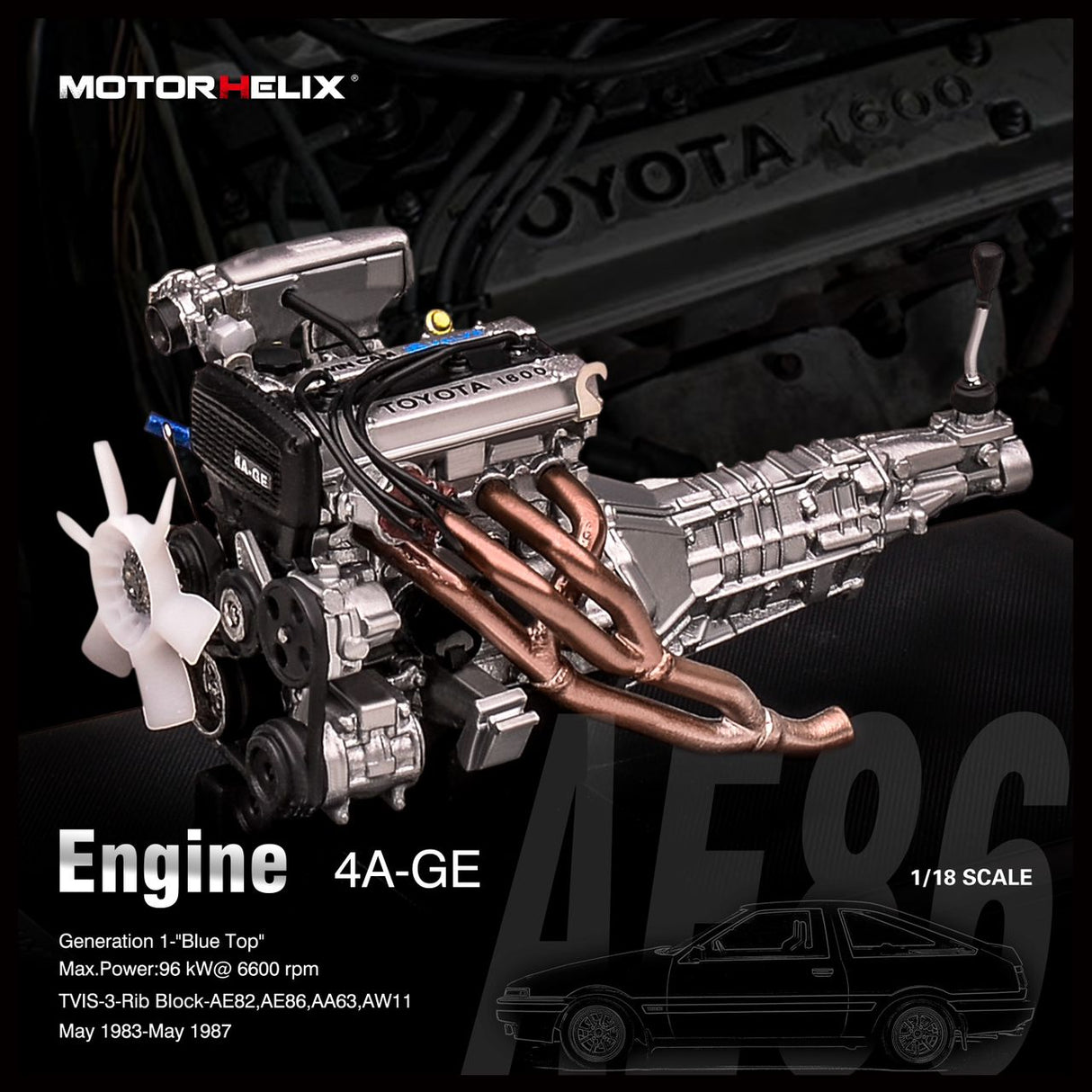 MotorHelix 1:18 Toyota Sprinter TRUENO 4A-GE Engine Display
