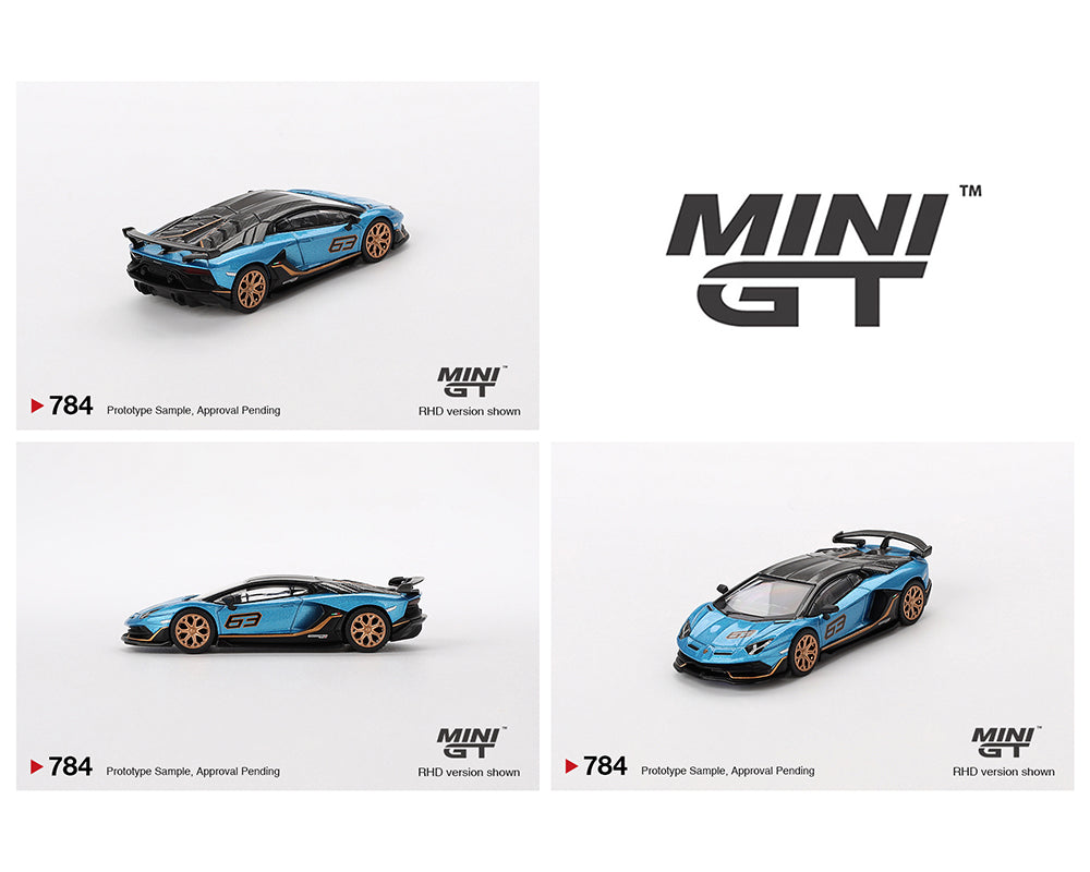 MINI GT 1:64 Lamborghini Aventador SVJ 63 in Blu Aegir