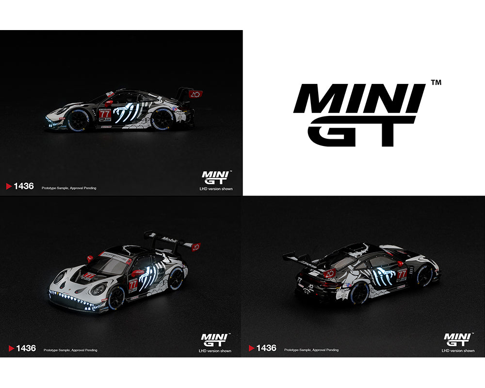 *PREORDER* MINI GT 1:64 Porsche 911 GT3 R (992) #77 AO Racing “Skeleton Rexy” 2026 IMSA Petit Le Mans – (Glow in the Dark)