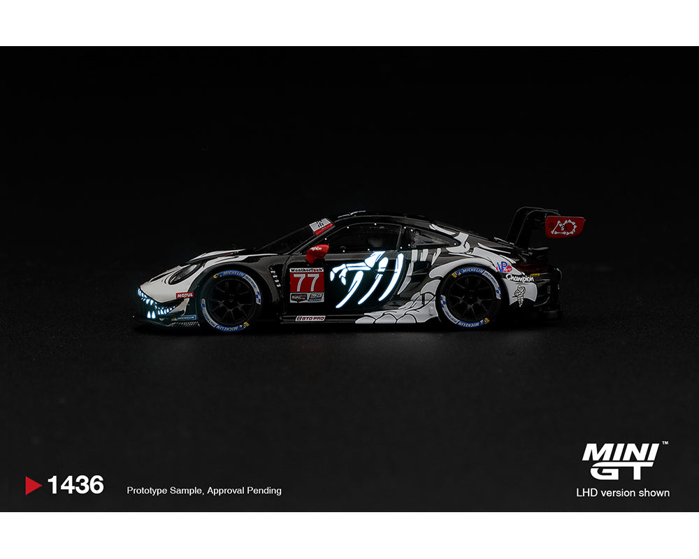 *PREORDER* MINI GT 1:64 Porsche 911 GT3 R (992) #77 AO Racing “Skeleton Rexy” 2026 IMSA Petit Le Mans – (Glow in the Dark)