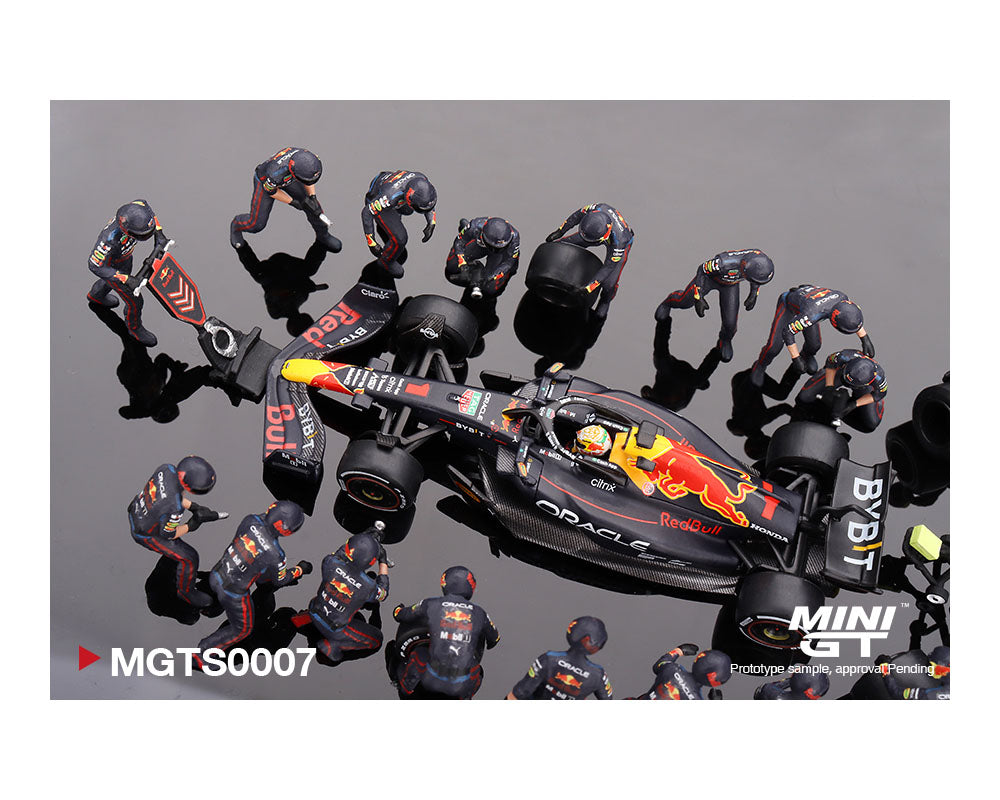 MINIGT 1:64 Oracle Red Bull Racing RB18 #1 Max V. 2022 Abu Dhabi GP Pit Crew Set