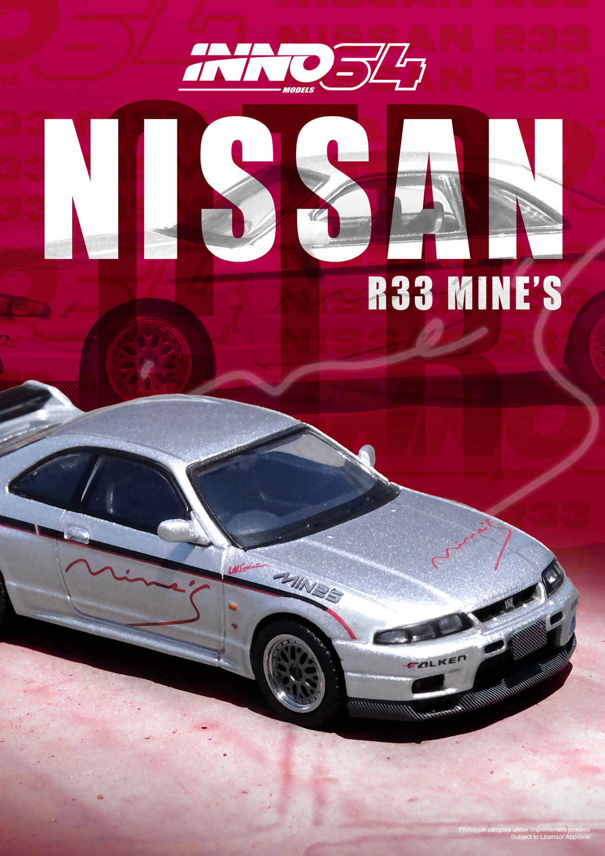 INNO64 1:64 Nissan Skyline GT-R (R33) "TUNED BY MINE'S" in Silver