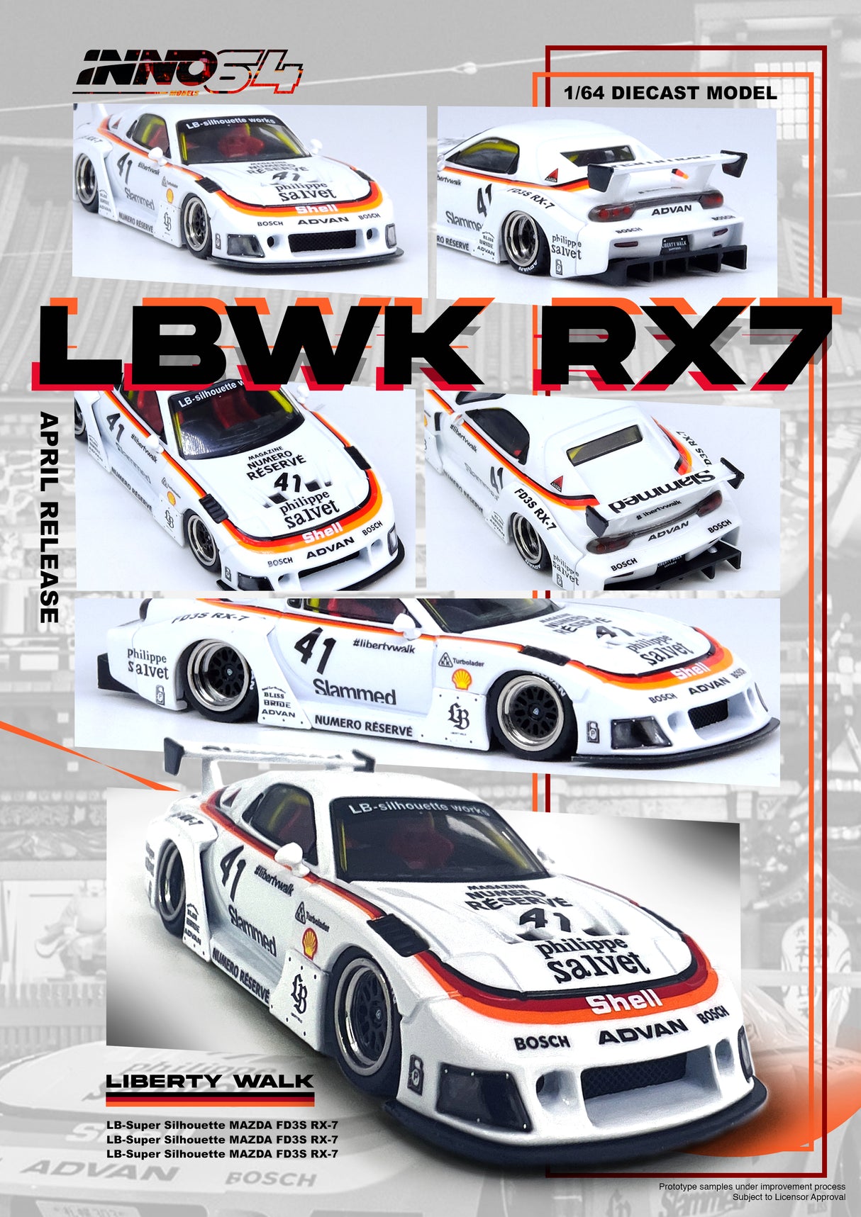 INNO64 1:64 Mazda RX7 (FD3S) LB-SUPER SILHOUETTE in White