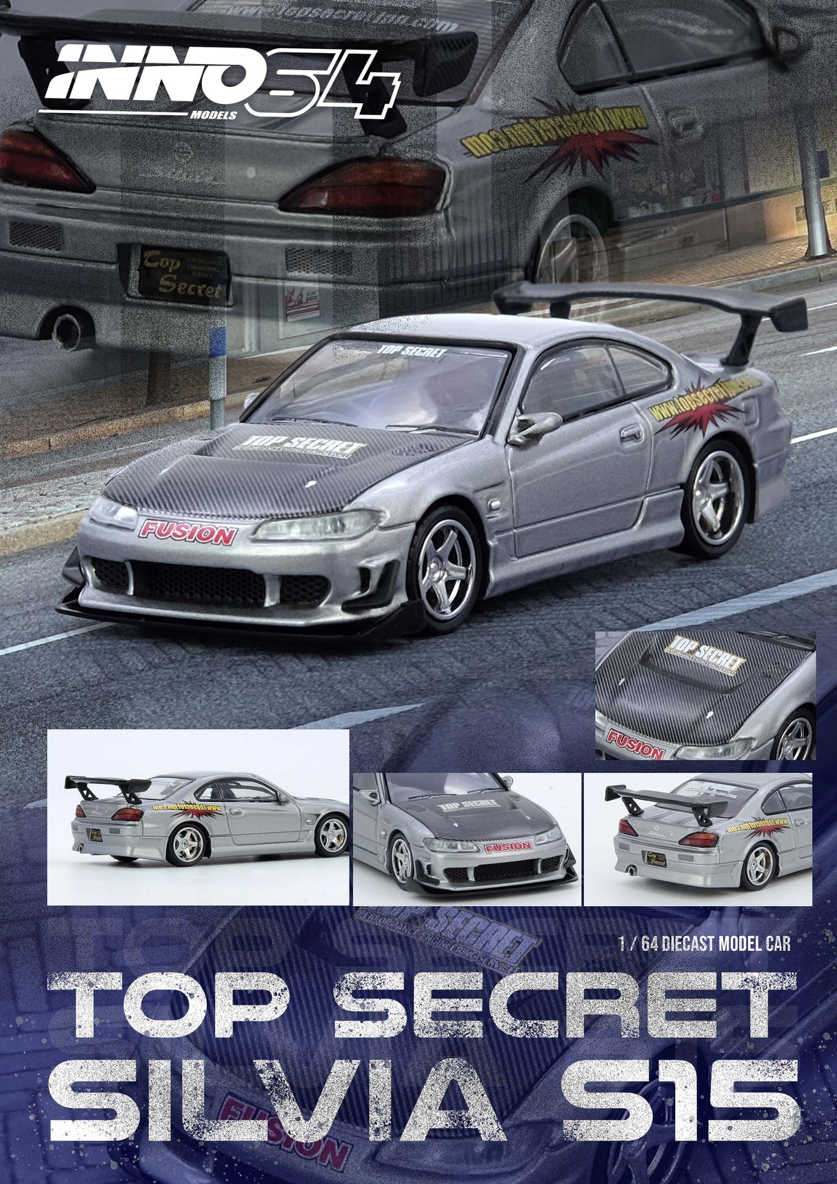 *PREORDER* INNO64 1:64 Nissan Silvia (S15) TOP SECRET in Silver