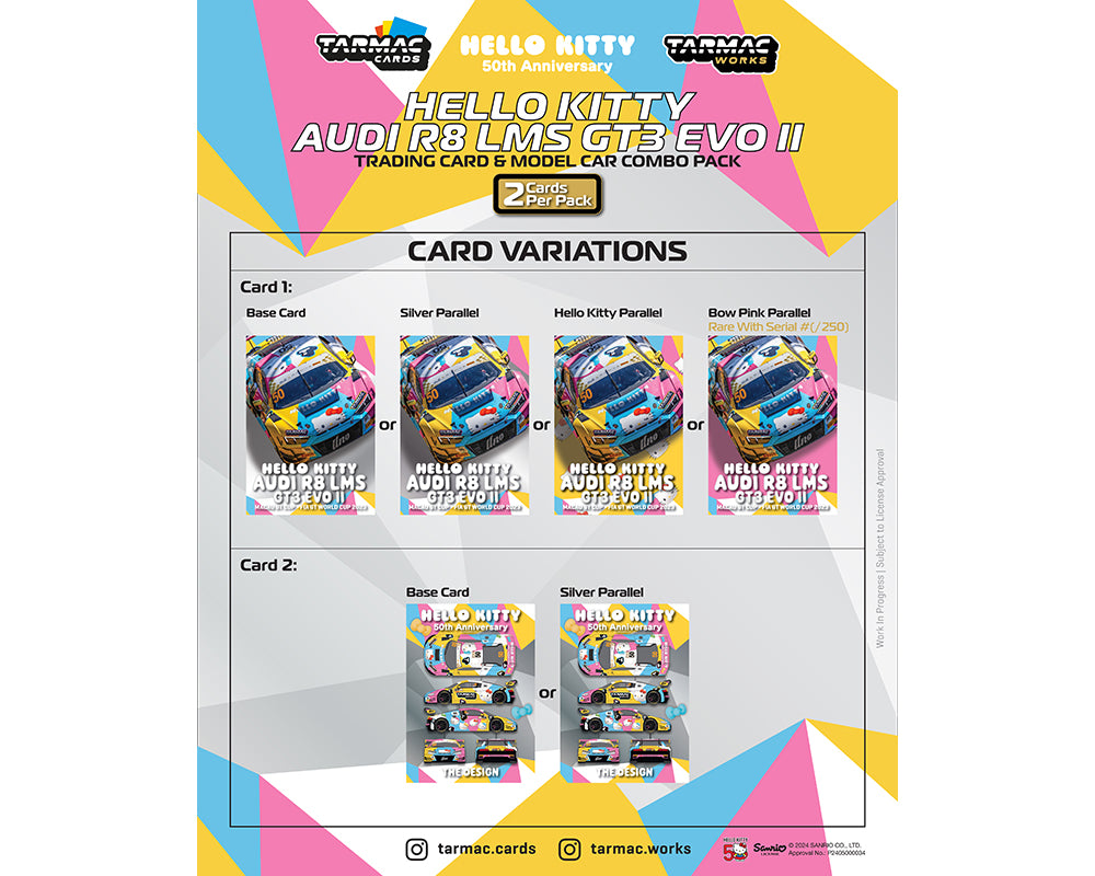 Tarmac Works 1:64 Audi R8 LMS GT3 Evo II Macau GT Cup – FIA GT World Cup 2023 – Race Version Uno Racing Adderly Fong Model Car + Trading Cards Combo Set