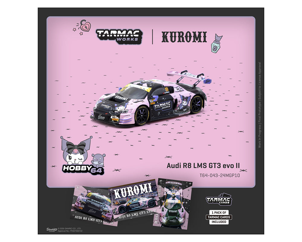 *PREORDER* Tarmac Works 1:64 Audi R8 LMS GT3 evo II Kuromi – Uno Racing Macau GT Cup – FIA GT World Cup 2024 – Adderly Fong – Hobby64 & Tarmac Cards