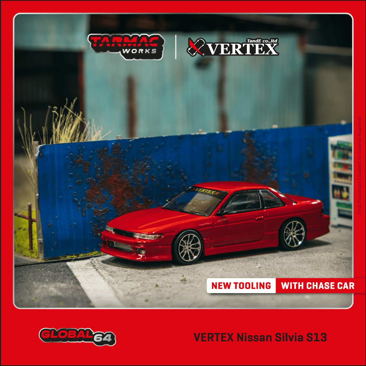 Tarmac Works 1:64 Nissan Silvia (S13) VERTEX in Red Metallic