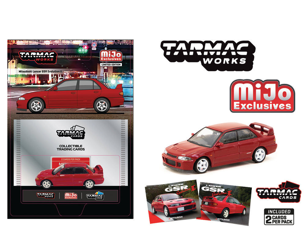 Tarmac Works 1/64 Mitsubishi Lancer GSR Evolution II in Red with Trading Cards