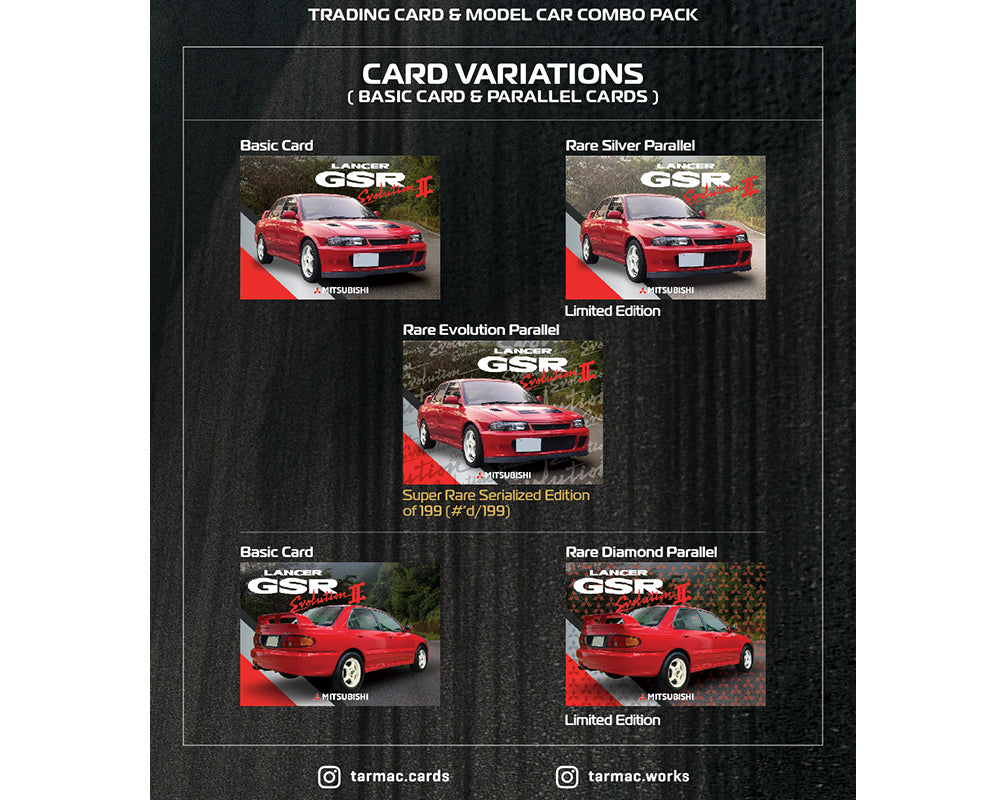 Tarmac Works 1/64 Mitsubishi Lancer GSR Evolution II in Red with Trading Cards