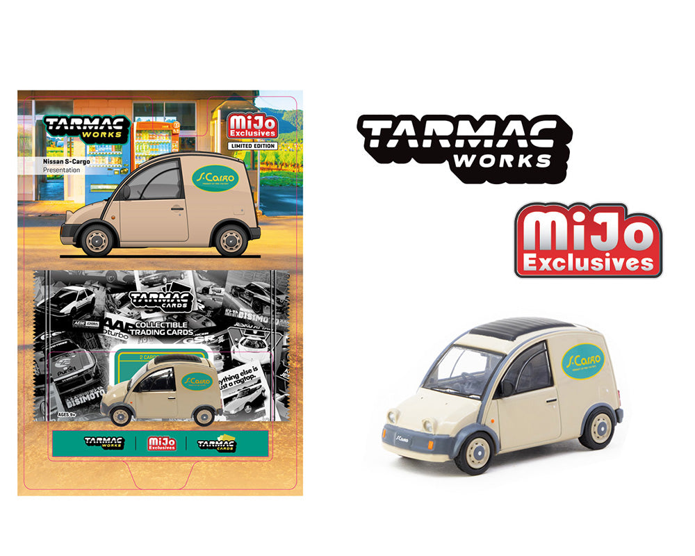 *PREORDER* Tarmac Works 1:64 Nissan S-Cargo Presentation Model Car + Trading Cards Combo Set in White