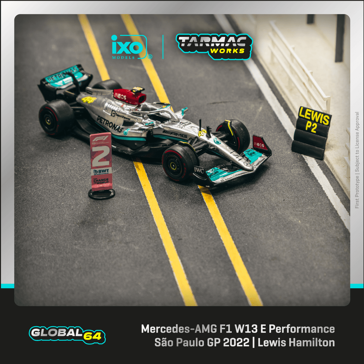 Tarmac Works 1:64 Mercedes-AMG F1 W13 E Performance, Sao Paulo Grand Prix 2022, Lewis Hamilton