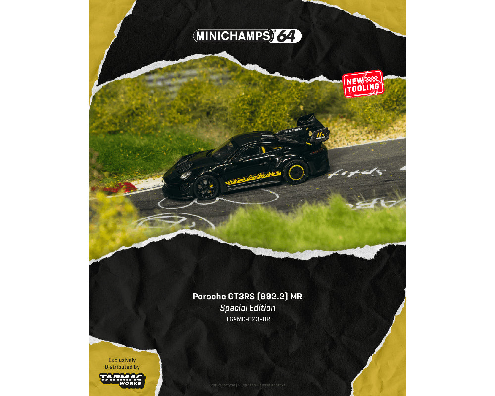 *PREORDER* Tarmac Works x MiniChamps 1:64 Porsche GT3RS (992.2) MR in Black & Yellow