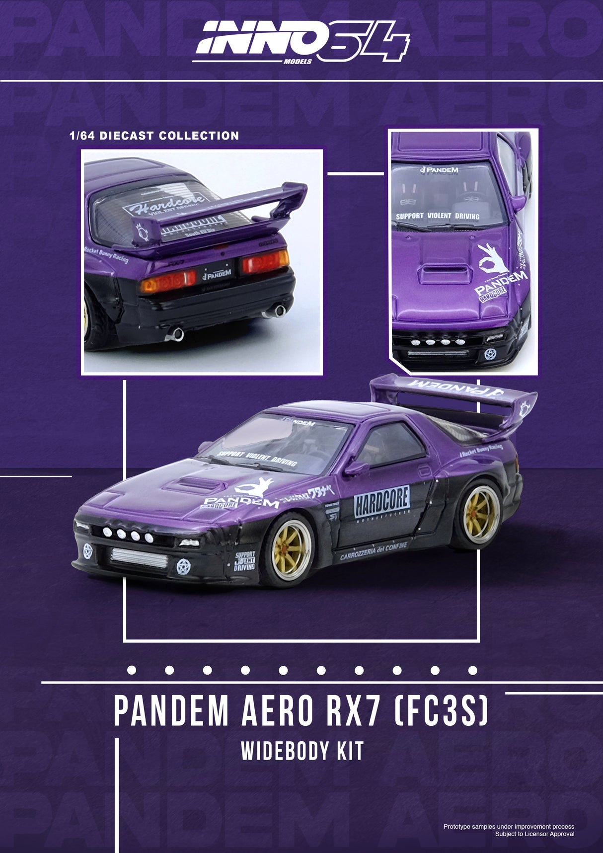 *PREORDER* INNO64 1:64 Mazda RX-7 (FC3S) "PANDEM ROCKET BUNNY" in Purple