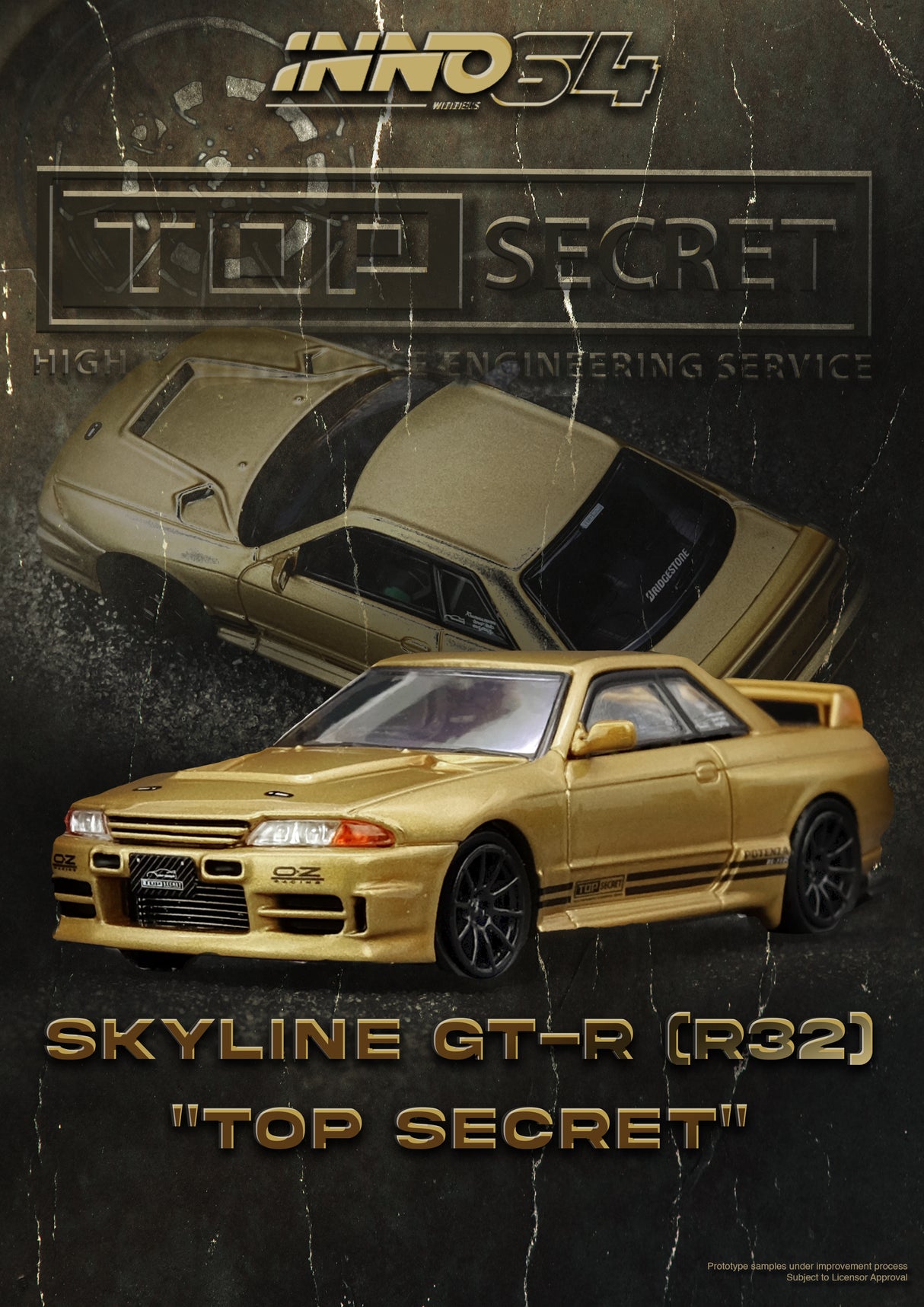 INNO64 1:64 Nissan Skyline GT-R (BNR32) TOP SECRET in Gold