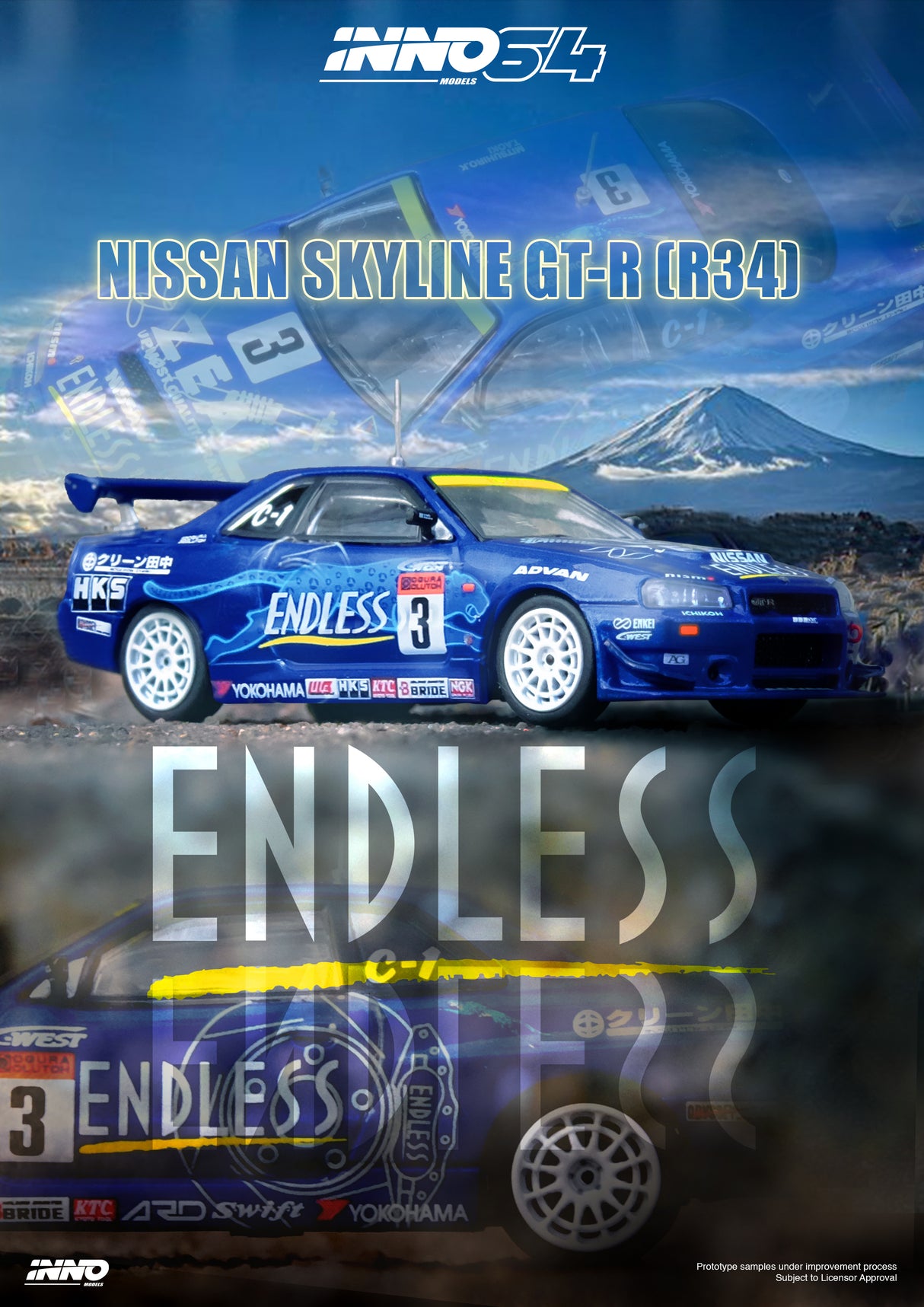 INNO64 1:64 Nissan Skyline GT-R (R34) #3 "ENDLESS ADVAN" Super Taikyu Series 2002 Winner