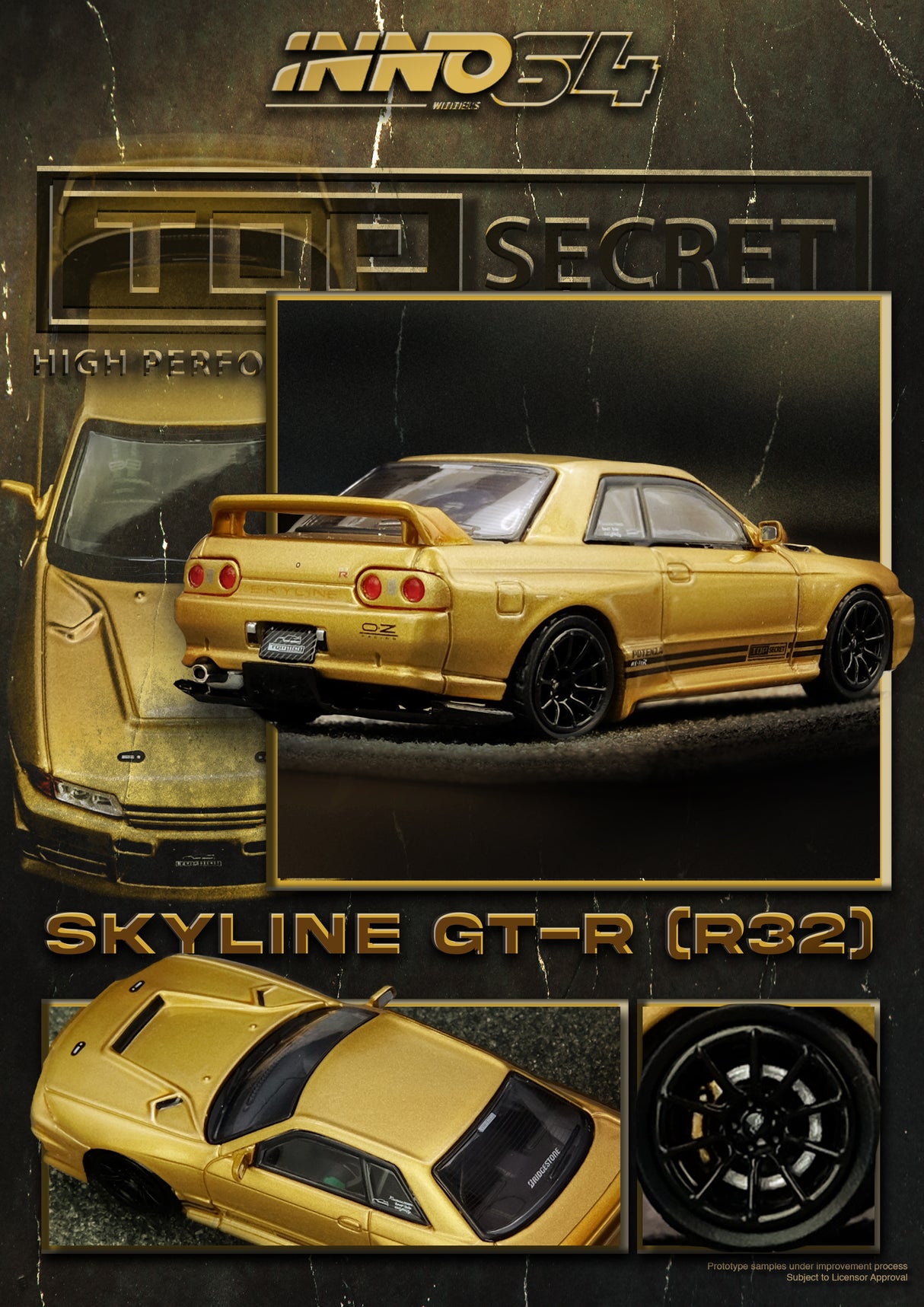 *PREORDER* INNO64 1:64 Nissan Skyline GT-R (BNR32) TOP SECRET in Gold