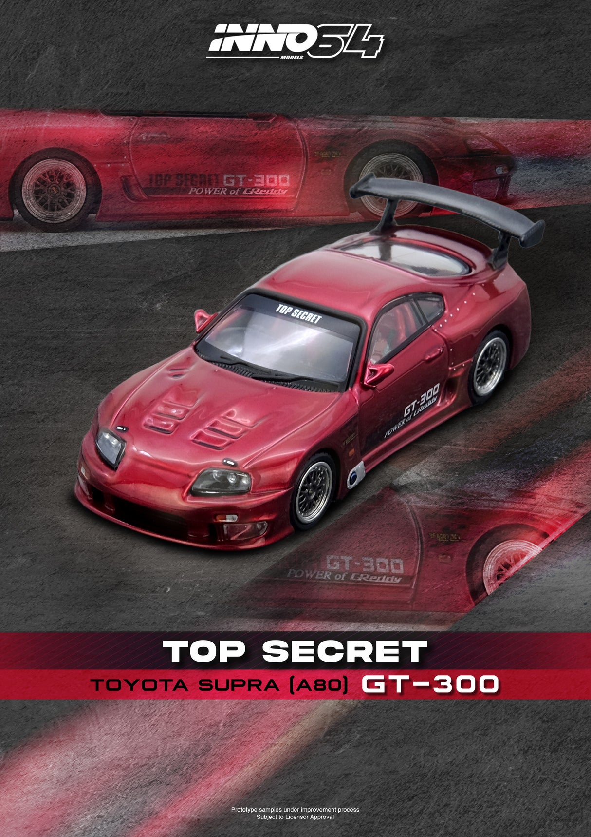 INNO64 1:64 Toyota Supra (A80) TOP SECRET GT300 in Red
